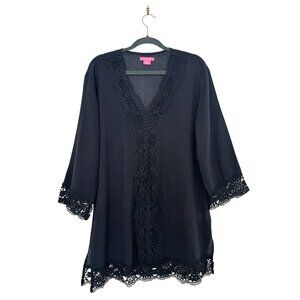 Isaac Mizrahi Navy Blue Daisy Crochet Swim Cover up